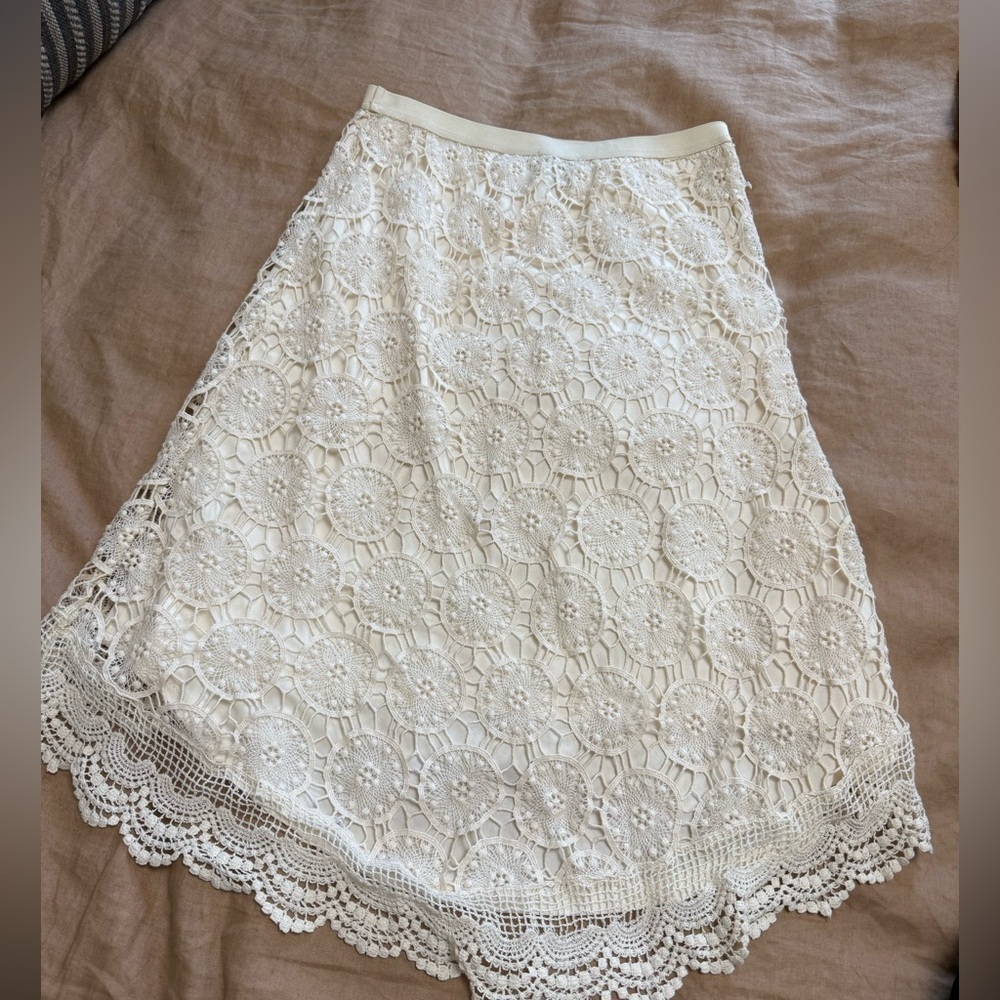 Crochet Boho Elegant Cream high low fully lined A line skirt - Picture 4 of 5